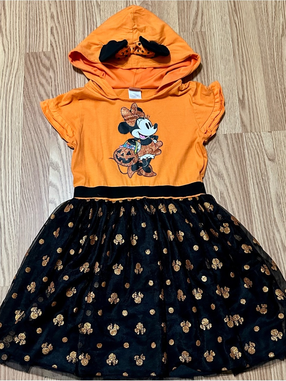 Disney Orange & Black Minnie Halloween Hooded Skater Dress